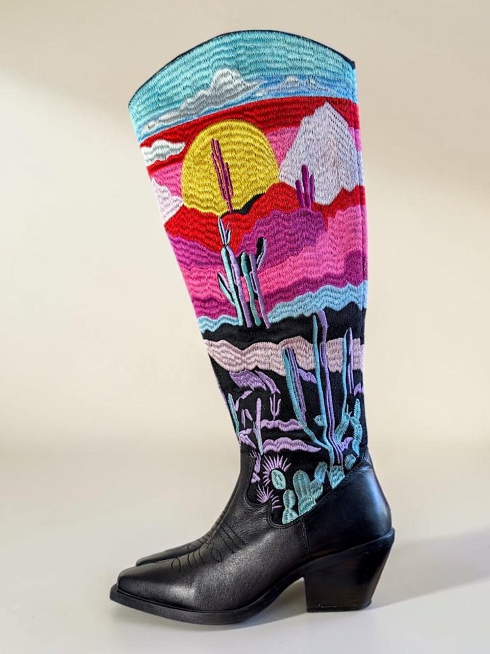Nastygal rare leather embroidery southwestern fairy boho knee high boot 4uk 37Eu - Picture 5 of 16
